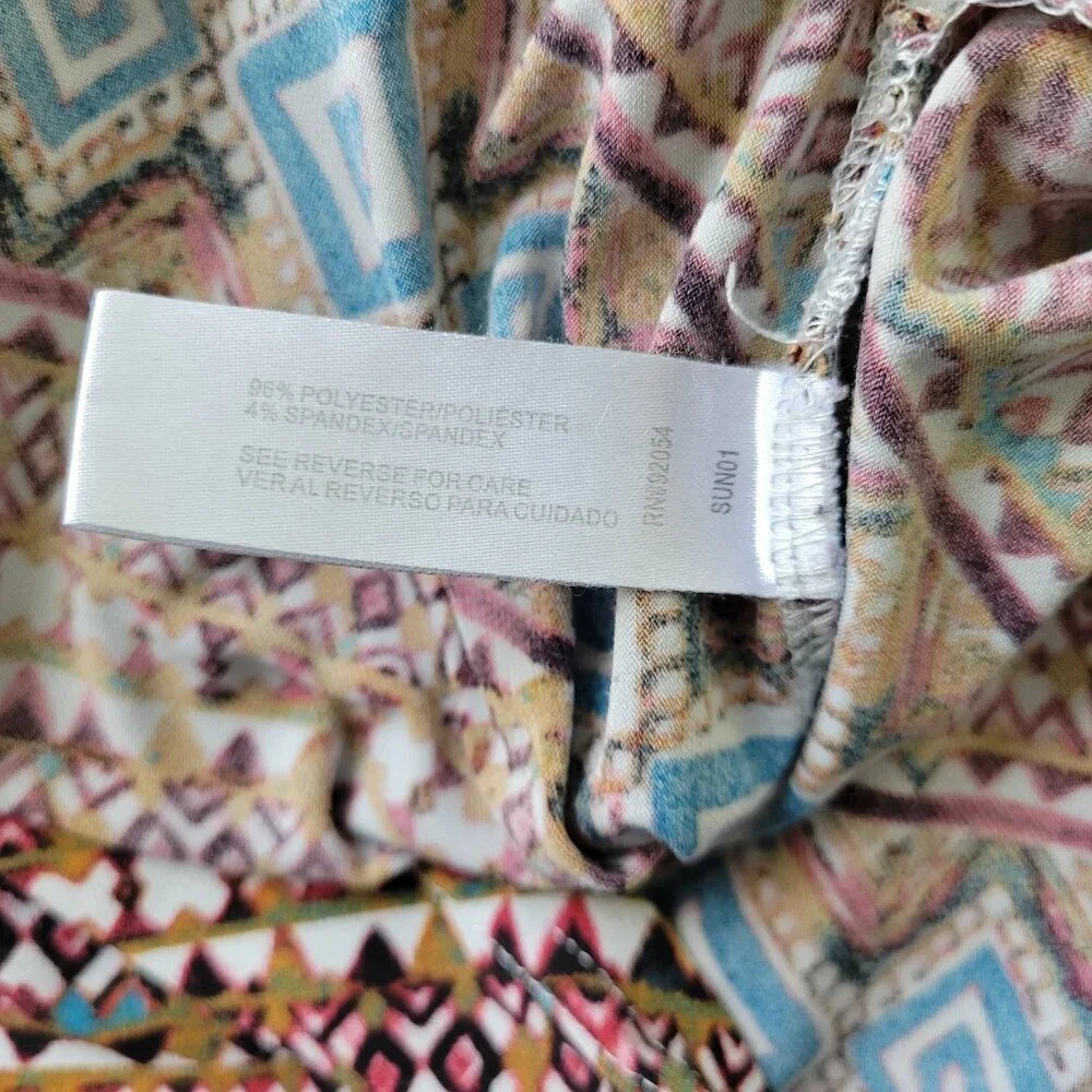 Carol Taylor Women's XL Brown Blue Geometric Dolman 3/4 Sleeve Pullover GEO185XE
